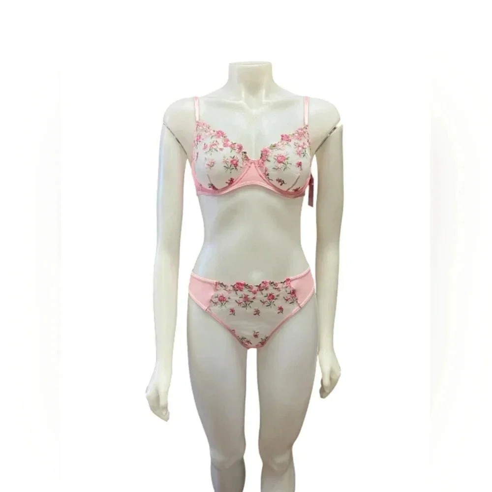Bed Of Roses Lingerie NWT Mesh Floral Pink 2 Piece Size Large Womens size Large